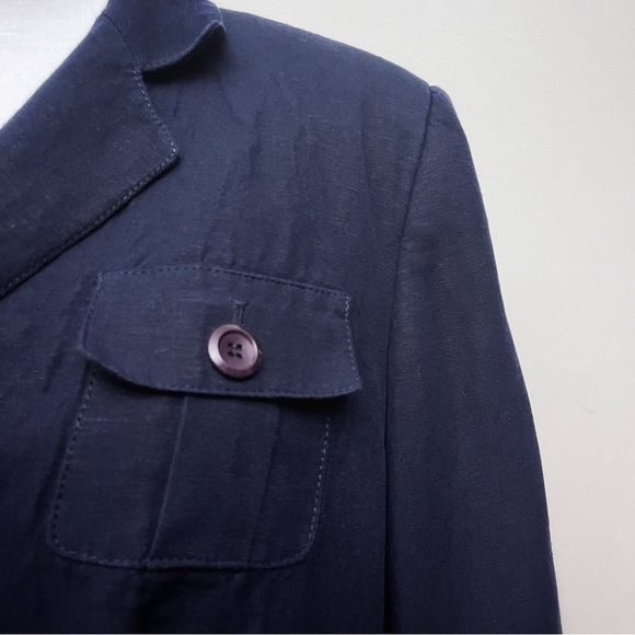 Vintage Emily… Navy Blue Linen Blend Single Button Lapel Blazer Jacket Size 14W - Picture 4 of 9